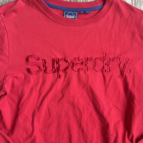 Superdry Mens Shirt Graphic Long Sleeve Crew Neck Embroidered Tee Red Casual - Picture 2 of 7